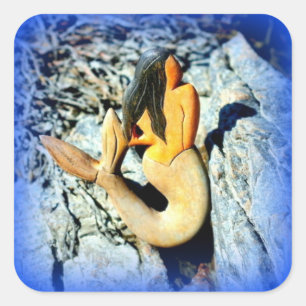 black-haired mermaid square sticker