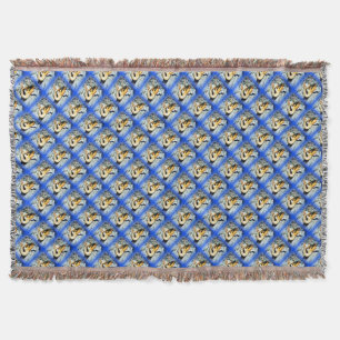 black-haired mermaids diagonal blue pattern throw blanket