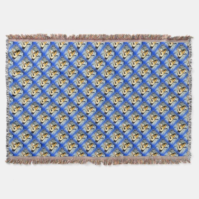 black-haired mermaids diagonal blue pattern throw blanket (Front)