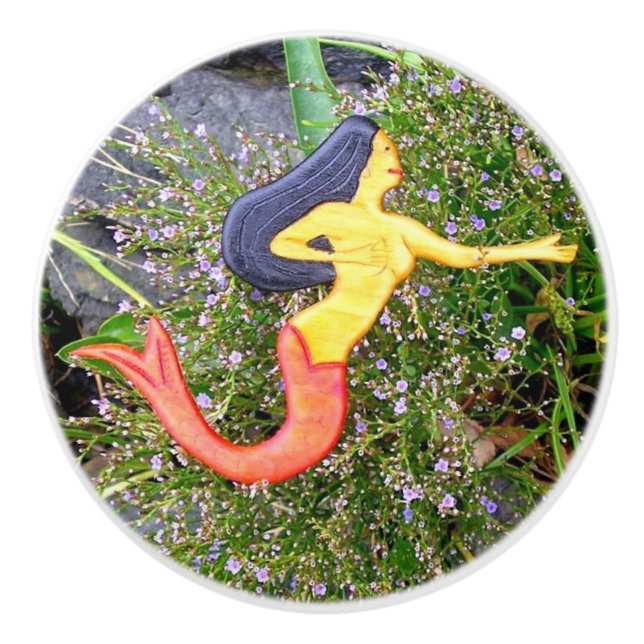 black-haired sirena mermaid ceramic knob (Front)