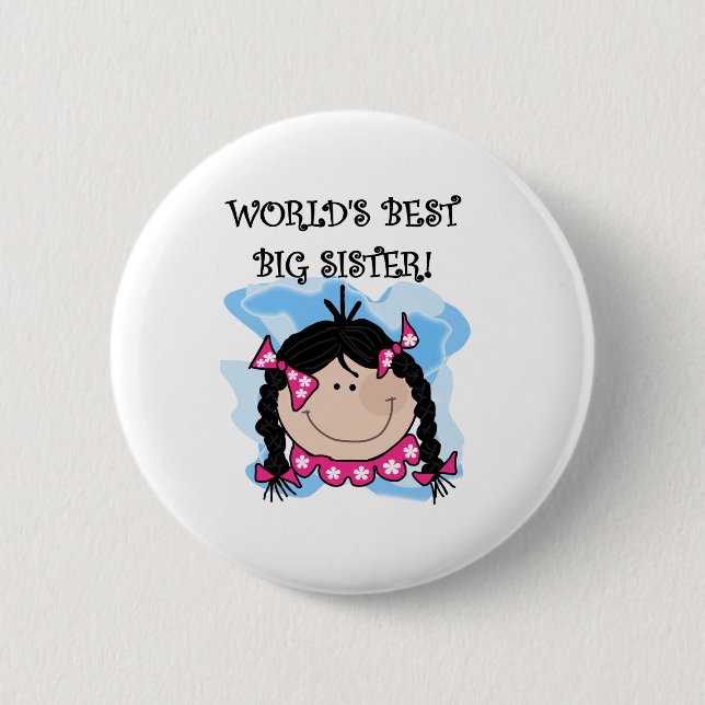 Black Haired World's Best Big Sister 6 Cm Round Badge (Front)
