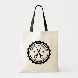 Black Hairstylist Scissors Badge Logo Design Tote Bag