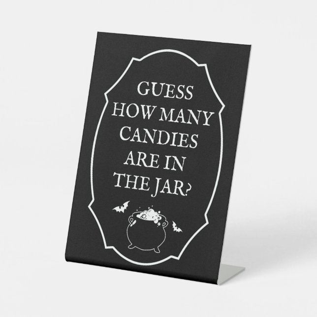 Black Halloween Baby Shower Guess How Many Candies Pedestal Sign (Front)