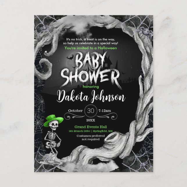 Black Halloween Baby Shower Invitation  Postcard (Front)