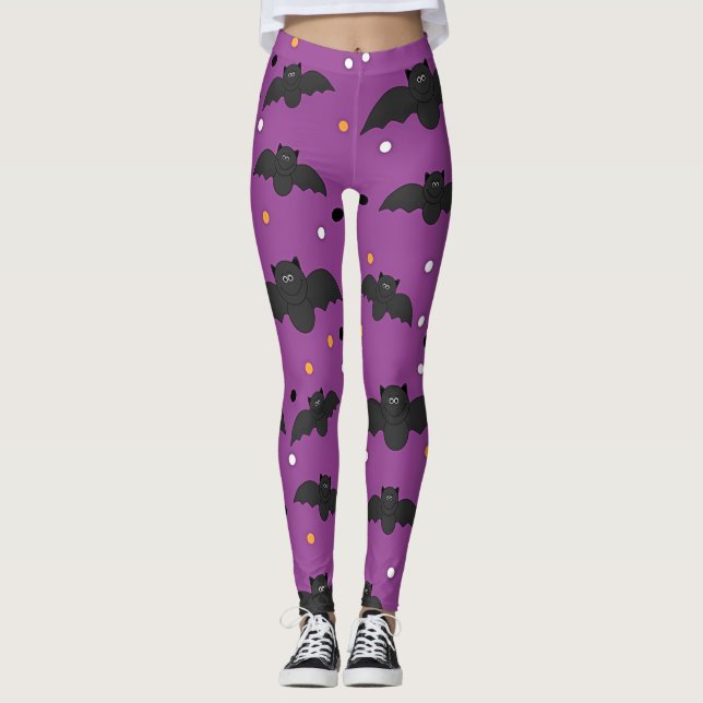Black Halloween Bats Leggings (Front)