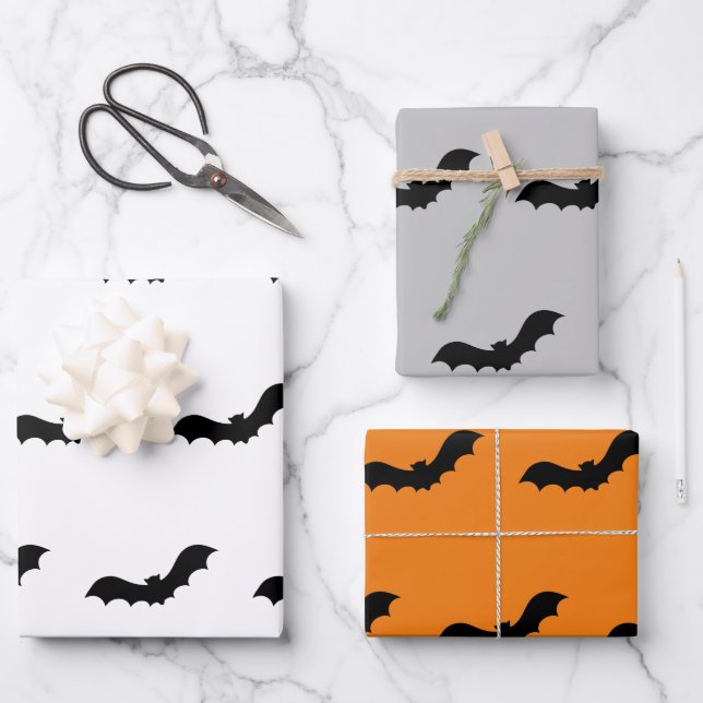 Black Halloween Bats  Wrapping Paper Sheet (Front)