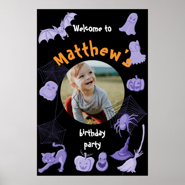 Black Halloween Birthday party welcome poster (Front)