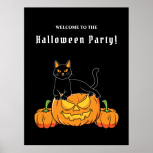 Black Halloween "Cat And Pumpkin" Poster