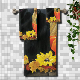 Black Halloween Cat Bath Towel Set