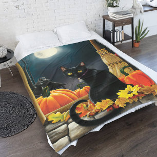 Black Halloween Cat Fleece Blanket