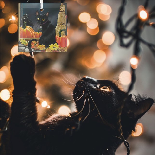 Black Halloween Cat Glass Tree Decoration (Creator Uploaded)