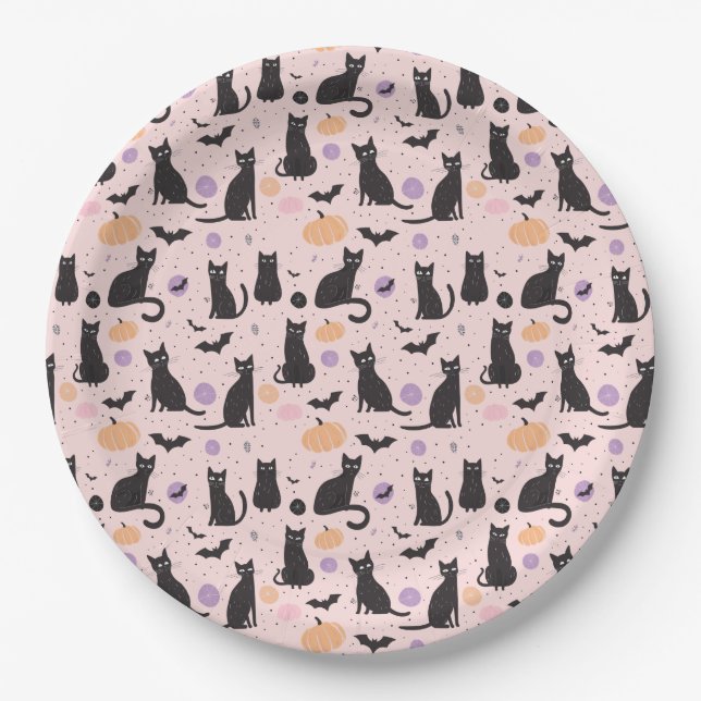 Black Halloween cat  Paper Plate (Front)