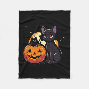 Black Halloween Cat Shirt For Women Retro Fall Fleece Blanket