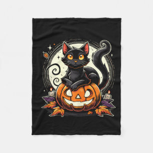 Black Halloween Cat Shirt For Women Retro Fall Fleece Blanket
