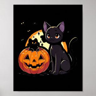 Black Halloween Cat Shirt For Women Retro Fall Poster