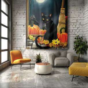 Black Halloween Cat Tapestry