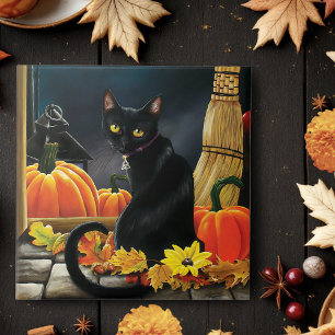 Black Halloween Cat Tile