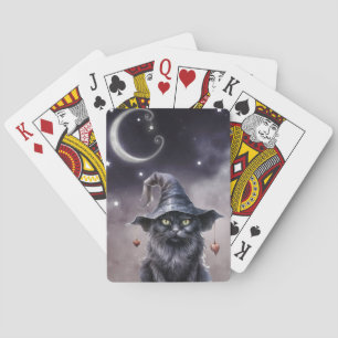 Black Halloween Cat Wearing a Witch Hat  Playing Cards