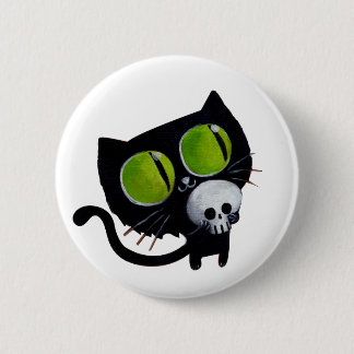 Black Halloween Cat with Skull 6 Cm Round Badge