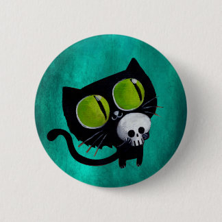 Black Halloween Cat with Skull 6 Cm Round Badge