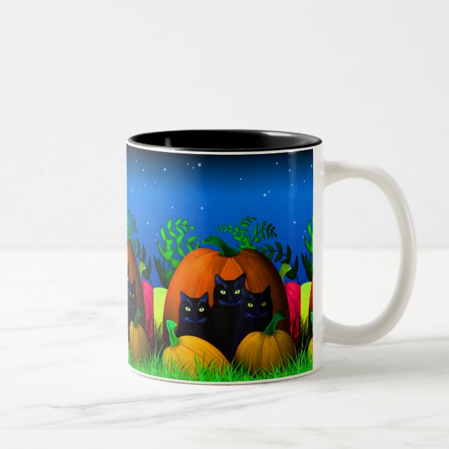 Black Halloween Cats with Pumpkins Mug (Right)