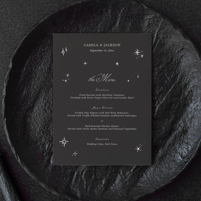 Black Halloween Celestial Wedding Menu Card (Creator Uploaded)