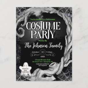 Black Halloween Costume Party Invitation  Postcard