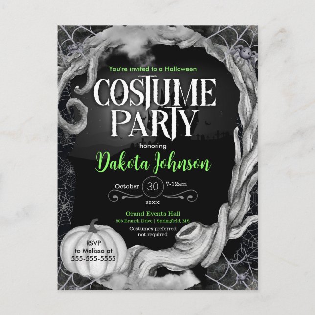 Black Halloween Costume Party Invitation w/ RSVP (Front)