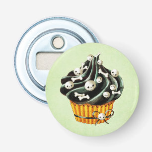 Black Halloween Cupcake with tiny skulls Bottle Opener
