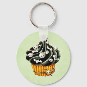 Black Halloween Cupcake with tiny skulls Key Ring