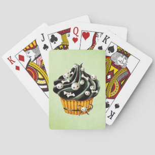 Black Halloween Cupcake with tiny skulls Playing Cards