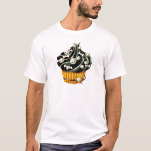 Black Halloween Cupcake with tiny skulls T-Shirt