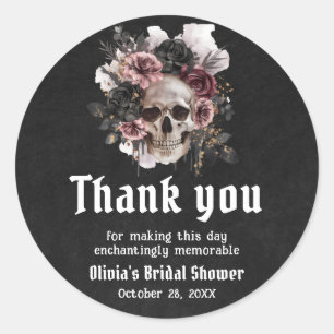 Black Halloween Floral Skull Bridal Shower Classic Round Sticker