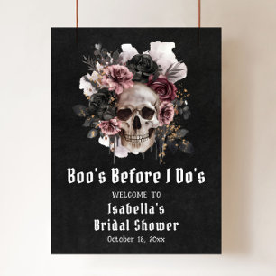 Black Halloween Floral Skull Bridal Shower Welcome Poster