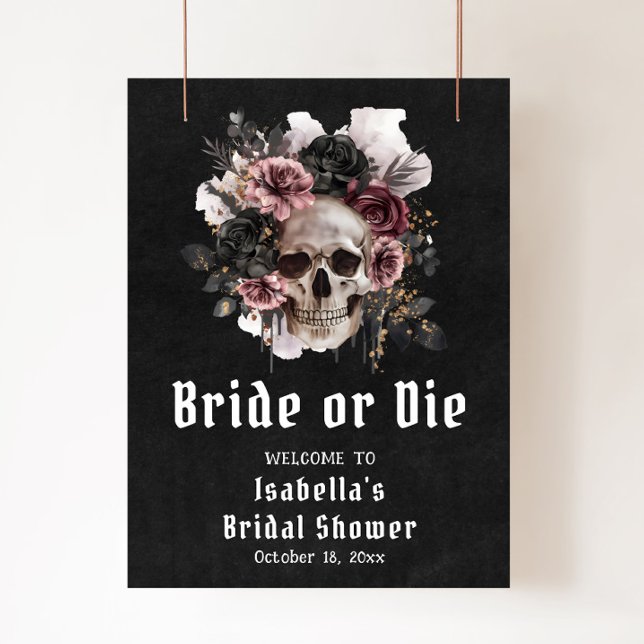 Black Halloween Floral Skull Bridal Shower Welcome Poster (Creator Uploaded)
