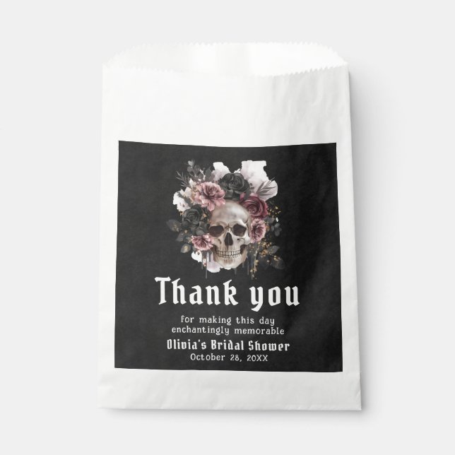 Black Halloween Floral Skull Gothic Bridal Shower Favour Bags (Front)