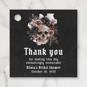 Black Halloween Floral Skull Gothic Bridal Shower Favour Tags