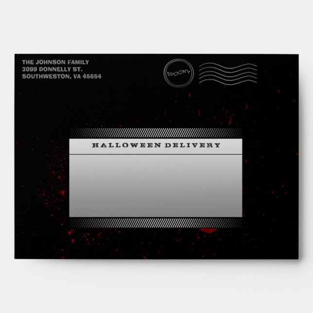 Black Halloween Invitation Skull Bloody Envelope (Front)