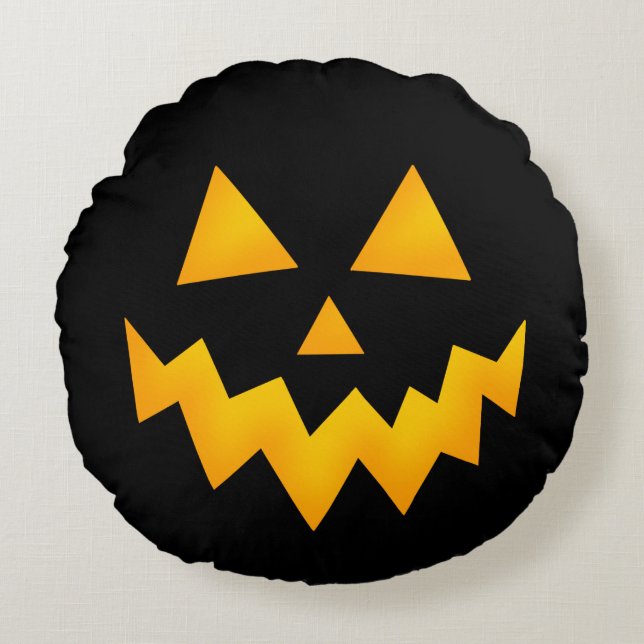 Black Halloween Jack o Lantern Glowing Pumpkin Round Cushion (Front)