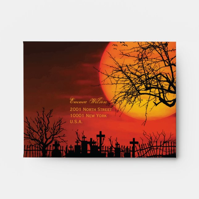 Black Halloween Night Wedding RSVP Envelopes (Front)