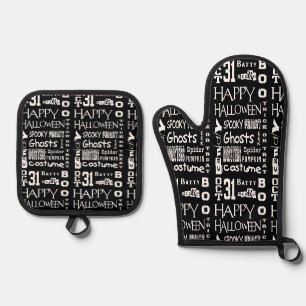 Black Halloween Oven Mitt & Pot Holder Set