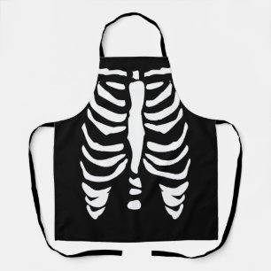 Black Halloween party apron with skeleton rib cage