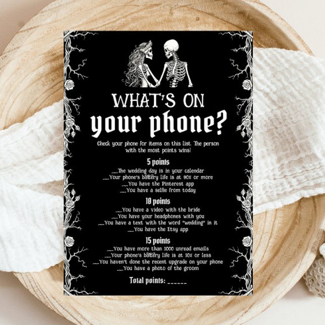 Black Halloween Skeleton What's On Your Phone Game Invitation (Black Halloween Skeleton What's On Your Phone Game)