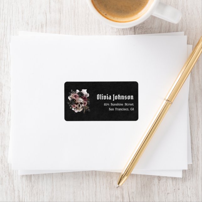 Black Halloween Skull Bridal Shower Return Address Label (Insitu)