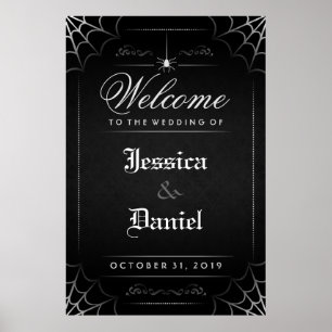 Black Halloween Spider & Web Welcome to Wedding Poster