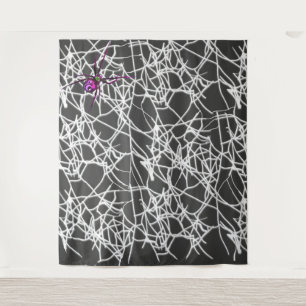 Black Halloween Spiderweb Photo Backdrop Tapestry