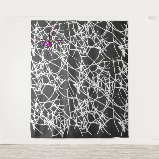 Black Halloween Spiderweb Photo Backdrop Tapestry (Front)
