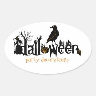 Black Halloween Text  Illustration Oval Sticker