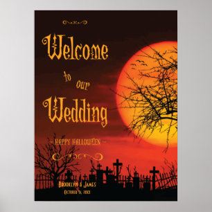 Black Halloween Wedding Reception Sign Print 18x24