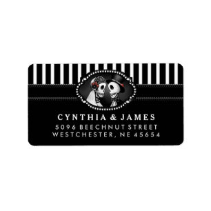 Black Halloween Wedding Skeletons Stripe Address Label